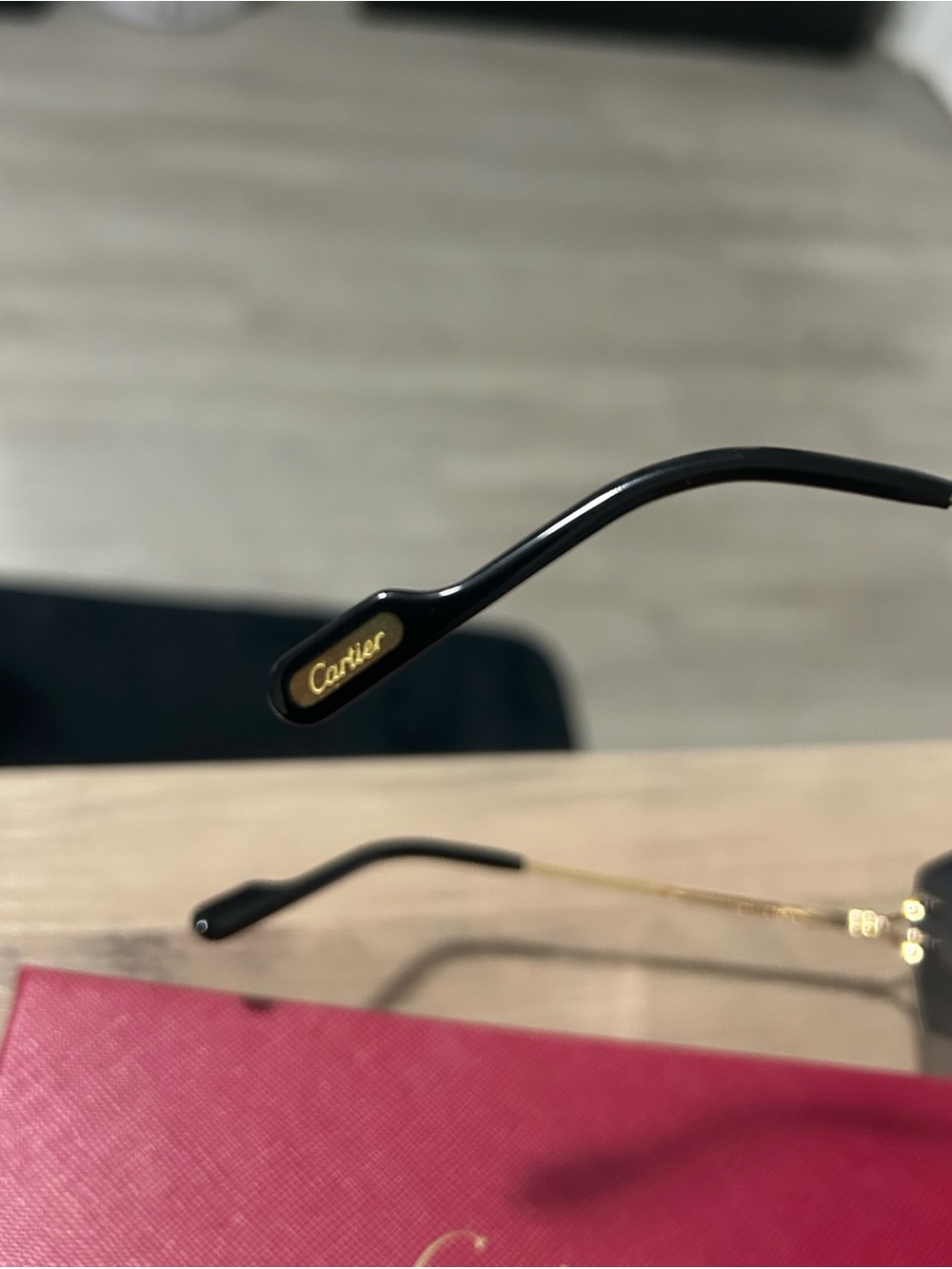 Cartier men Rimless Sunglasses in Burgundy and Gold - Picture 3 of 4